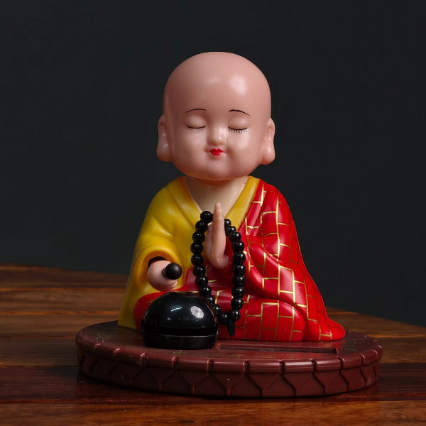 Solar Powered Monk Bobble Head with Moving Head Car Decor