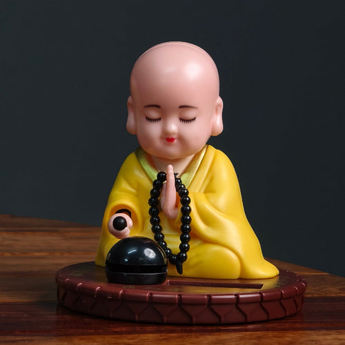 Solar Powered Monk Bobble Head with Moving Head Car Decor