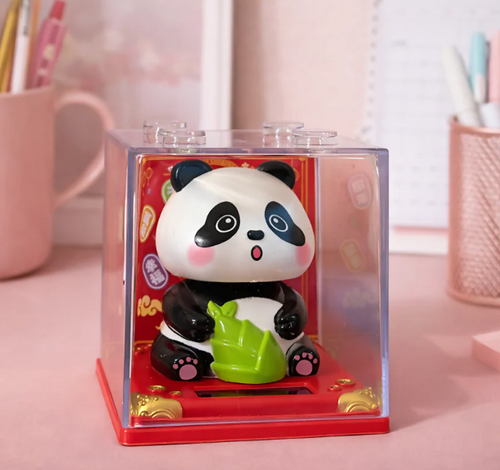 Solar Powered Head-Shaking Panda Toy • Cute Dashboard Bobble Panda • Car Decor